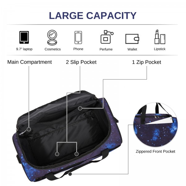 TVK2526 - Kono Geräumige, airline-taugliche Kabinen-Reisetasche (40 × 30 × 20 cm) - Weekender mit U-Reißverschluss-Öffnung - Galaxie Blau