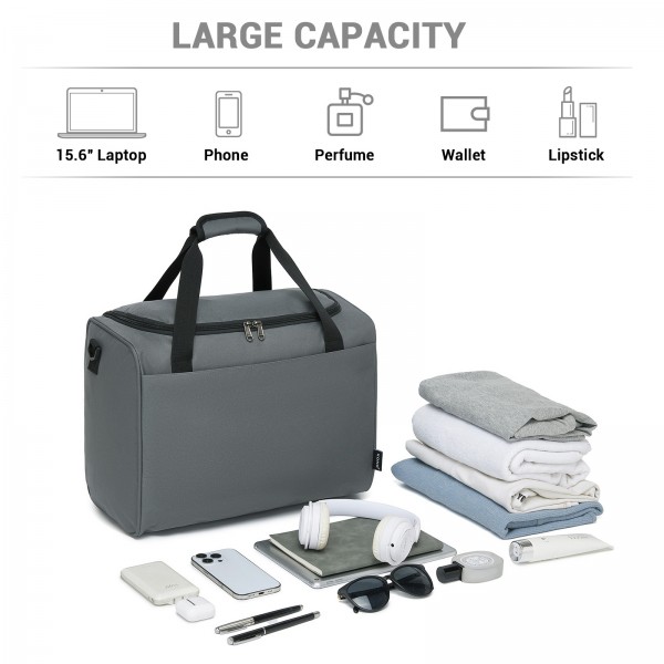 TVK2526 - Kono Spacious Airline-Approved Cabin Travel Duffel (40×30×20 cm) - Roomy Weekender with U-Zip Opening - Grey