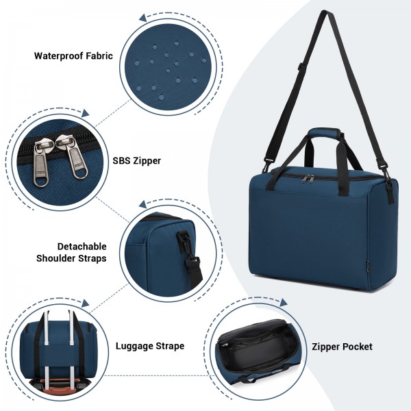 TVK2526 - Kono Spacious Airline-Approved Cabin Travel Duffel (40×30×20 cm) - Roomy Weekender with U-Zip Opening - Navy