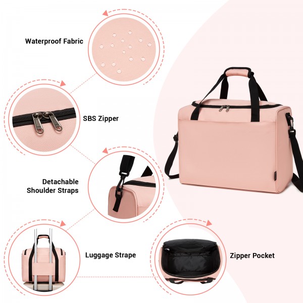 TVK2526 - Kono Spacious Airline-Approved Cabin Travel Duffel (40×30×20 cm) - Roomy Weekender with U-Zip Opening - Pink