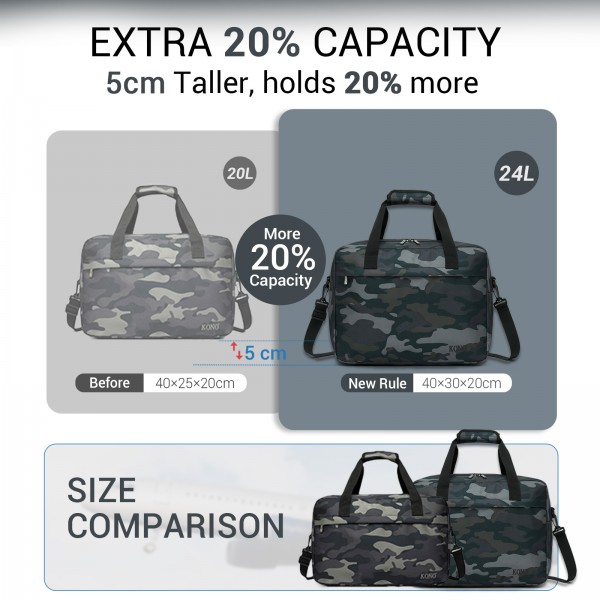 TVK2560 - Kono Reisetasche mit großer Kapazität 40×30×20 cm-Airline-approved Unterseat Kabinentasche, perfekt für Fitness, Reisen und Wochenendausflüge - Tarnung