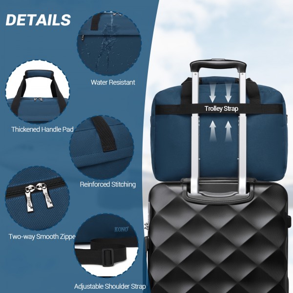 TVK2560 - Kono Reisetasche mit großer Kapazität 40×30×20 cm-Airline-approved Unterseat Kabinentasche, perfekt für Fitness, Reisen und Wochenendausflüge - Marineblau