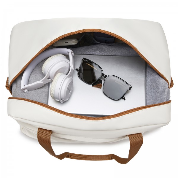 TVK2569 - Kono 40x30x20cm Cabin Travel Bag, Carry-On Tote with Hidden Pocket & Luggage Sleeve for Flights, Work & Weekend Getaways - Beige and Brown