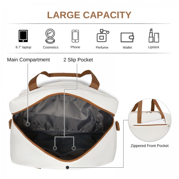 TVK2569 - Kono 40x30x20cm Cabin Travel Bag, Carry-On Tote with Hidden Pocket & Luggage Sleeve for Flights, Work & Weekend Getaways - Beige and Brown