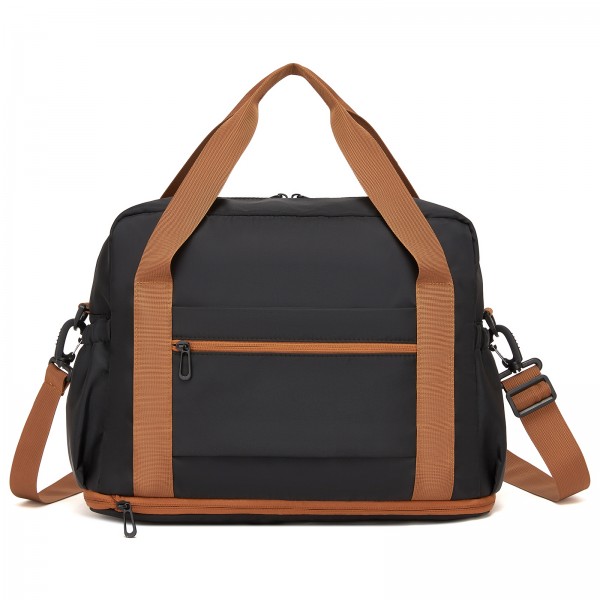 TVK2613 - Kono Expandable Cabin Travel Bag 40×30×20cm - Large Capacity, Water-Resistant, Multi-Compartment Weekend & Carry-On Tote - Black and Beige