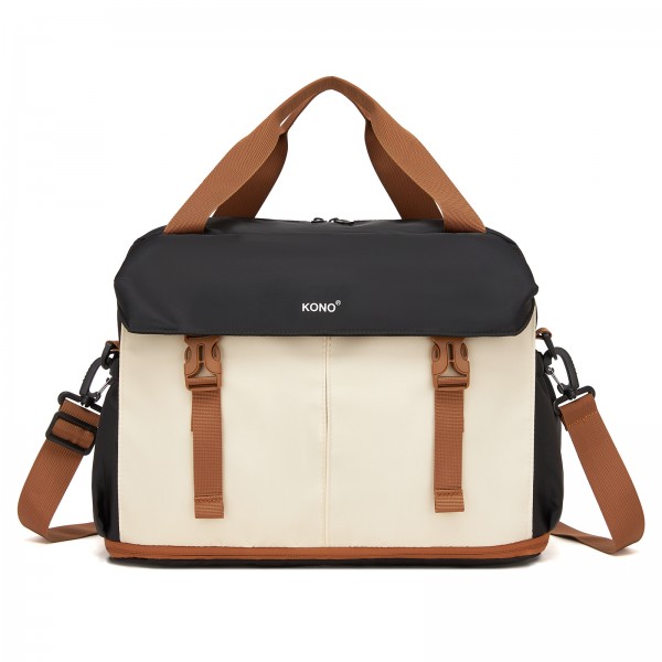 TVK2613 - Kono Expandable Cabin Travel Bag 40×30×20cm - Large Capacity, Water-Resistant, Multi-Compartment Weekend & Carry-On Tote - Black and Beige