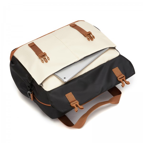 TVK2613 - Kono Expandable Cabin Travel Bag 40×30×20cm - Large Capacity, Water-Resistant, Multi-Compartment Weekend & Carry-On Tote - Black and Beige
