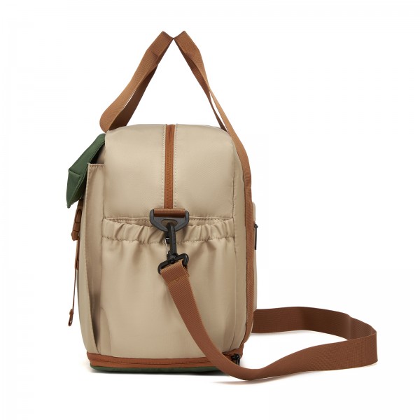 TVK2613 - Kono Expandable Cabin Travel Bag 40×30×20cm - Large Capacity, Water-Resistant, Multi-Compartment Weekend & Carry-On Tote - Khaki and Green