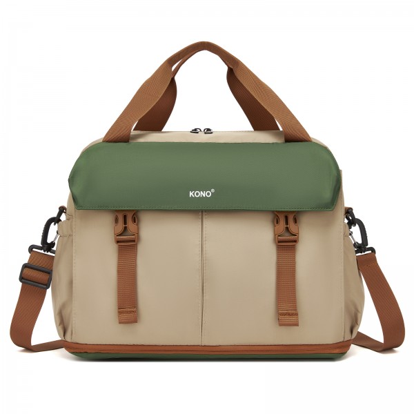 TVK2613 - Kono Expandable Cabin Travel Bag 40×30×20cm - Large Capacity, Water-Resistant, Multi-Compartment Weekend & Carry-On Tote - Khaki and Green
