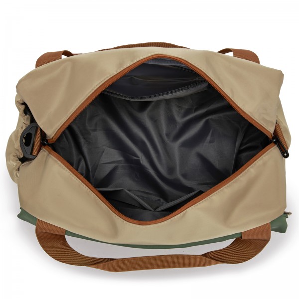 TVK2613 - Kono Expandable Cabin Travel Bag 40×30×20cm - Large Capacity, Water-Resistant, Multi-Compartment Weekend & Carry-On Tote - Khaki and Green