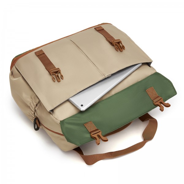 TVK2613 - Kono Expandable Cabin Travel Bag 40×30×20cm - Large Capacity, Water-Resistant, Multi-Compartment Weekend & Carry-On Tote - Khaki and Green