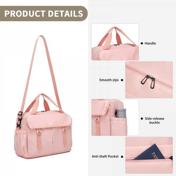 TVK2613 - Kono Expandable Cabin Travel Bag 40×30×20cm - Large Capacity, Water-Resistant, Multi-Compartment Weekend & Carry-On Tote - Pink