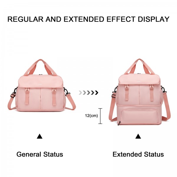 TVK2613 - Kono Expandable Cabin Travel Bag 40×30×20cm - Large Capacity, Water-Resistant, Multi-Compartment Weekend & Carry-On Tote - Pink
