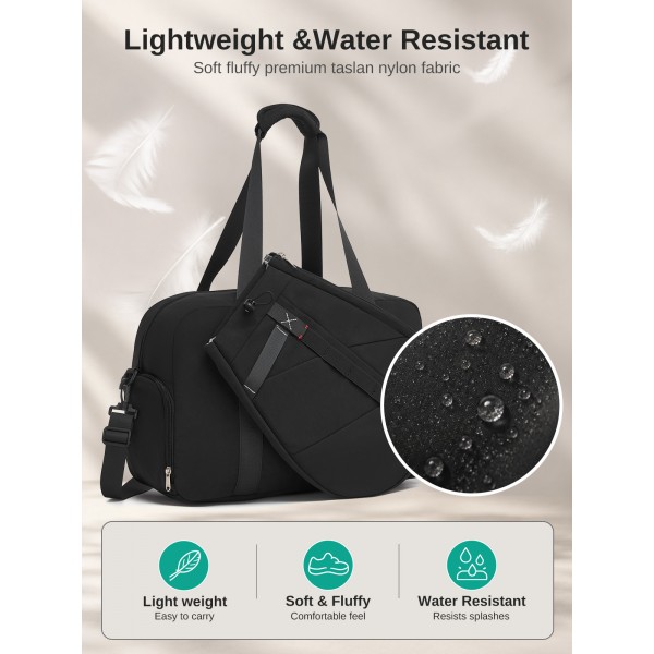 TVK2627 - Kono 25L Unisex Modular Tennis Travel Bag Set, Water Repellent Nylon Gym Bag with Detachable Racket Sleeve - Black
