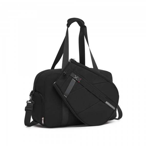 TVK2627 - Kono 25L Unisex Modular Tennis Travel Bag Set, Water Repellent Nylon Gym Bag with Detachable Racket Sleeve - Black