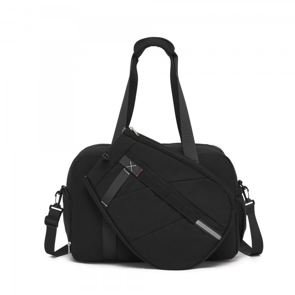 TVK2627 - Kono 25L Unisex Modular Tennis Travel Bag Set, Water Repellent Nylon Gym Bag with Detachable Racket Sleeve - Black