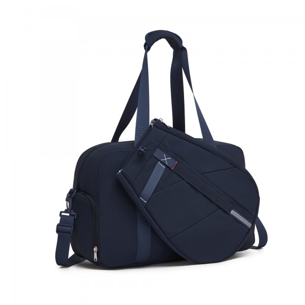 TVK2627 - Kono 25L Unisex Modular Tennis Travel Bag Set, Water Repellent Nylon Gym Bag with Detachable Racket Sleeve - Navy