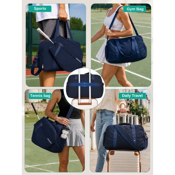TVK2627 - Kono 25L Unisex Modular Tennis Travel Bag Set, Water Repellent Nylon Gym Bag with Detachable Racket Sleeve - Navy