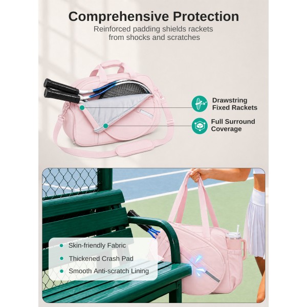 TVK2627 - Kono 25L Unisex Modular Tennis Travel Bag Set, Water Repellent Nylon Gym Bag with Detachable Racket Sleeve - Pink