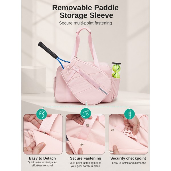 TVK2627 - Kono 25L Unisex Modular Tennis Travel Bag Set, Water Repellent Nylon Gym Bag with Detachable Racket Sleeve - Pink