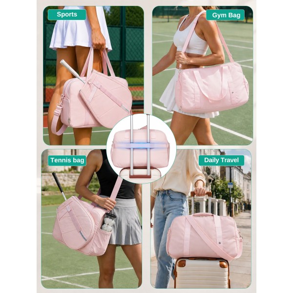 TVK2627 - Kono 25L Unisex Modular Tennis Travel Bag Set, Water Repellent Nylon Gym Bag with Detachable Racket Sleeve - Pink