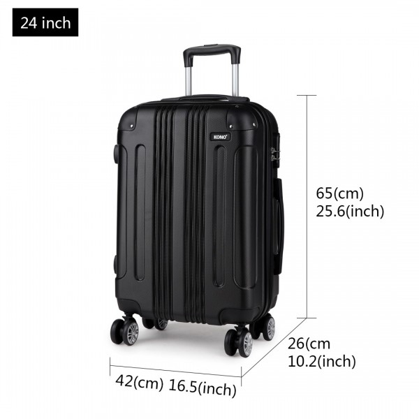 K1777L - Kono 24 Inch ABS Hard Shell Suitcase Luggage - Black