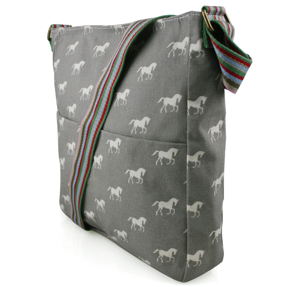 L1104H - Miss Lulu Canvas Square Bag Horse Grey