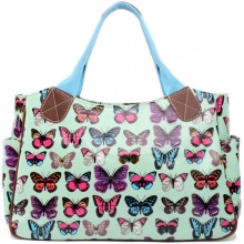 L1105B - Miss Lulu Oilcloth Tote Bag Butterfly Green
