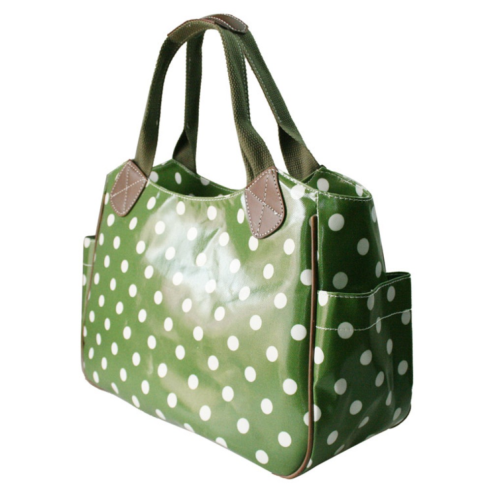 L1105D2 - Miss Lulu Oilcloth Tote Bag Polka Dot Green