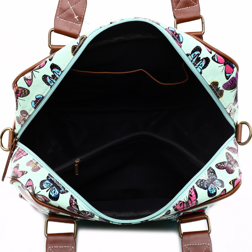 L1106B Miss Lulu Oilcloth Travel Bag Butterfly Green