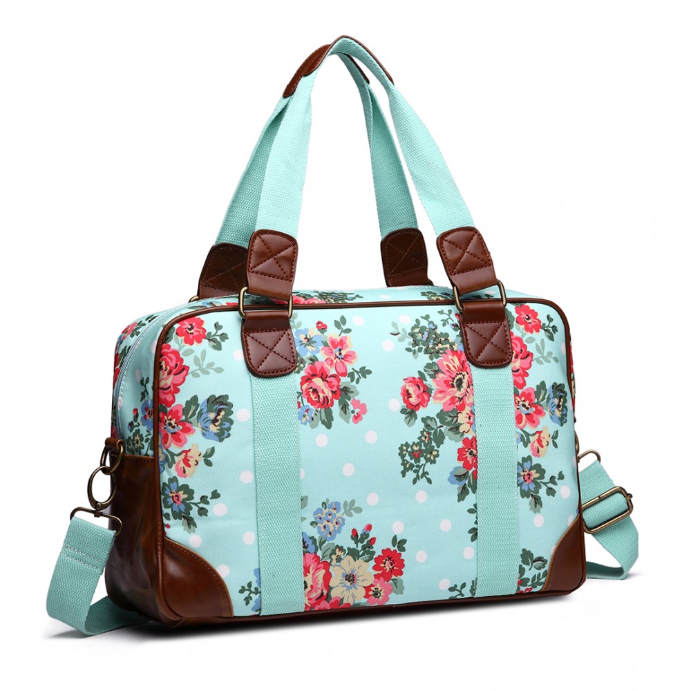 L1106F Miss Lulu Oilcloth Travel Bag Floral Dot Blue