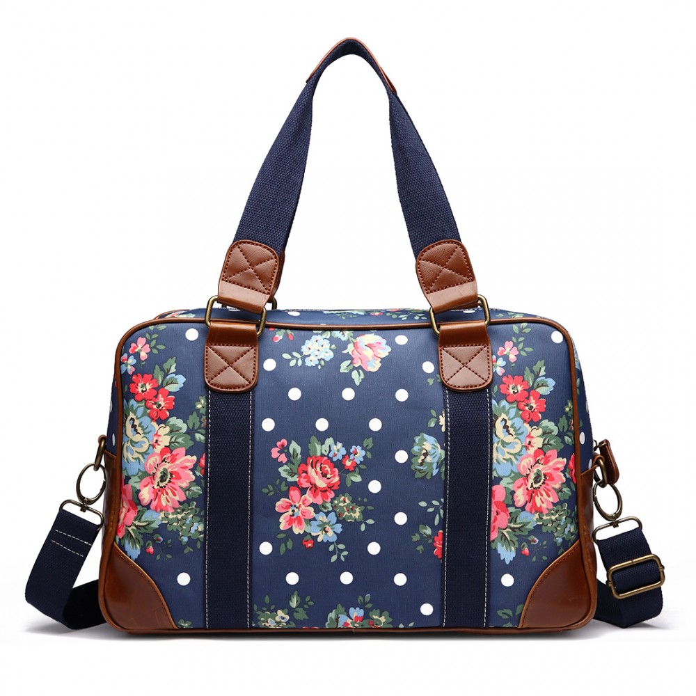 L1106F Miss Lulu Oilcloth Travel Bag Floral Dot Navy