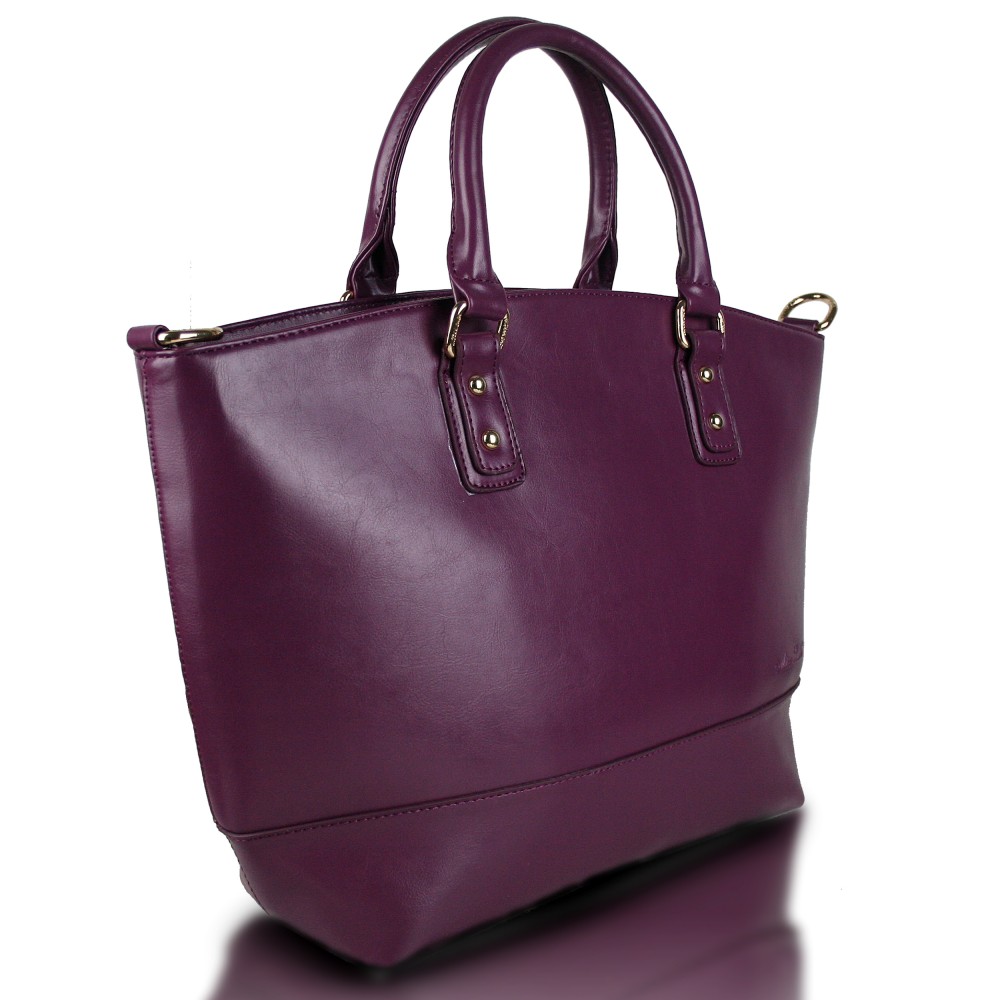 L1110 - Miss Lulu Classic Leather Look Tote Handbag Purple