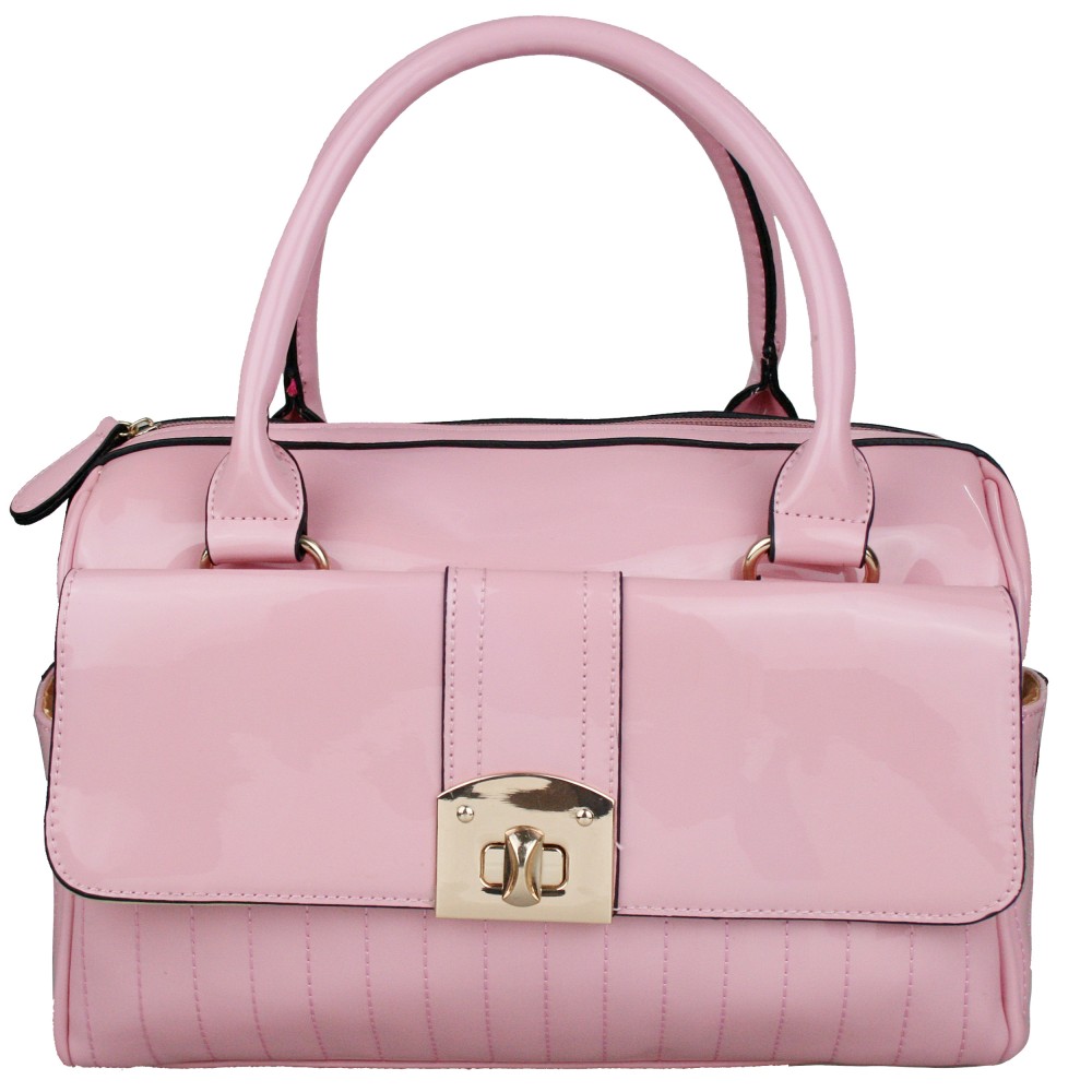 L1403 - Miss Lulu Patent Leather Look Shoulder Handbag Pink