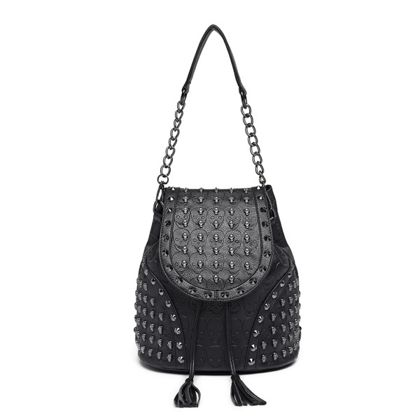 L1414 - Miss Lulu Totenkopf-Nieten Rucksack Schultertasche - Schwarz