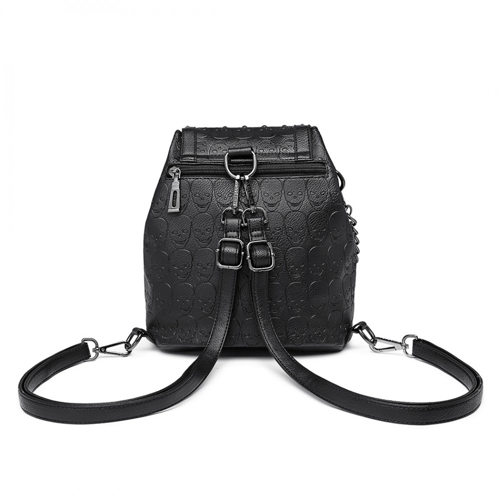 L1414 Miss Lulu Skull Studded Backpack Shoulder Bag Black