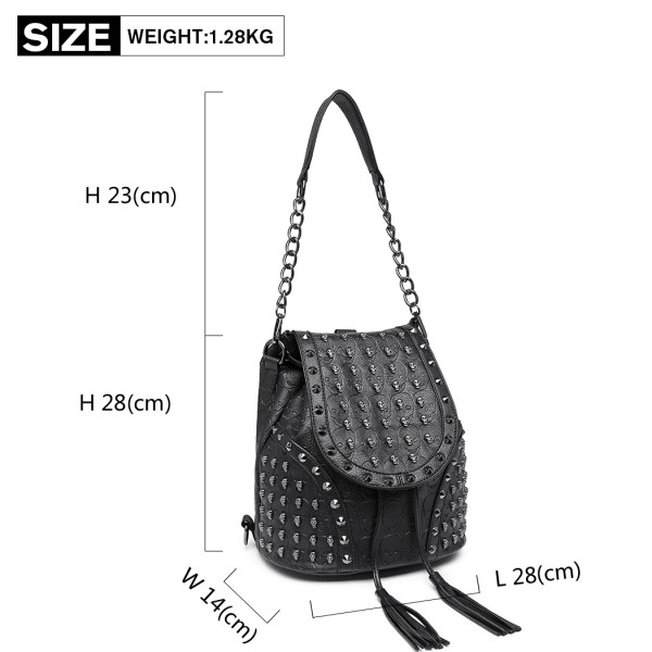 L1414 - Miss Lulu Totenkopf-Nieten Rucksack Schultertasche - Schwarz