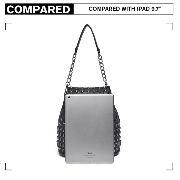L1414 - Miss Lulu Totenkopf-Nieten Rucksack Schultertasche - Schwarz