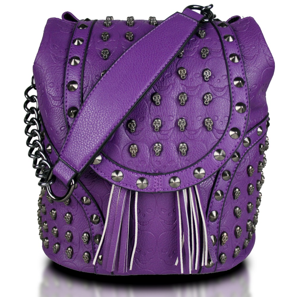L1414 Miss Lulu Skull Studded Backpack Shoulder Bag Purple