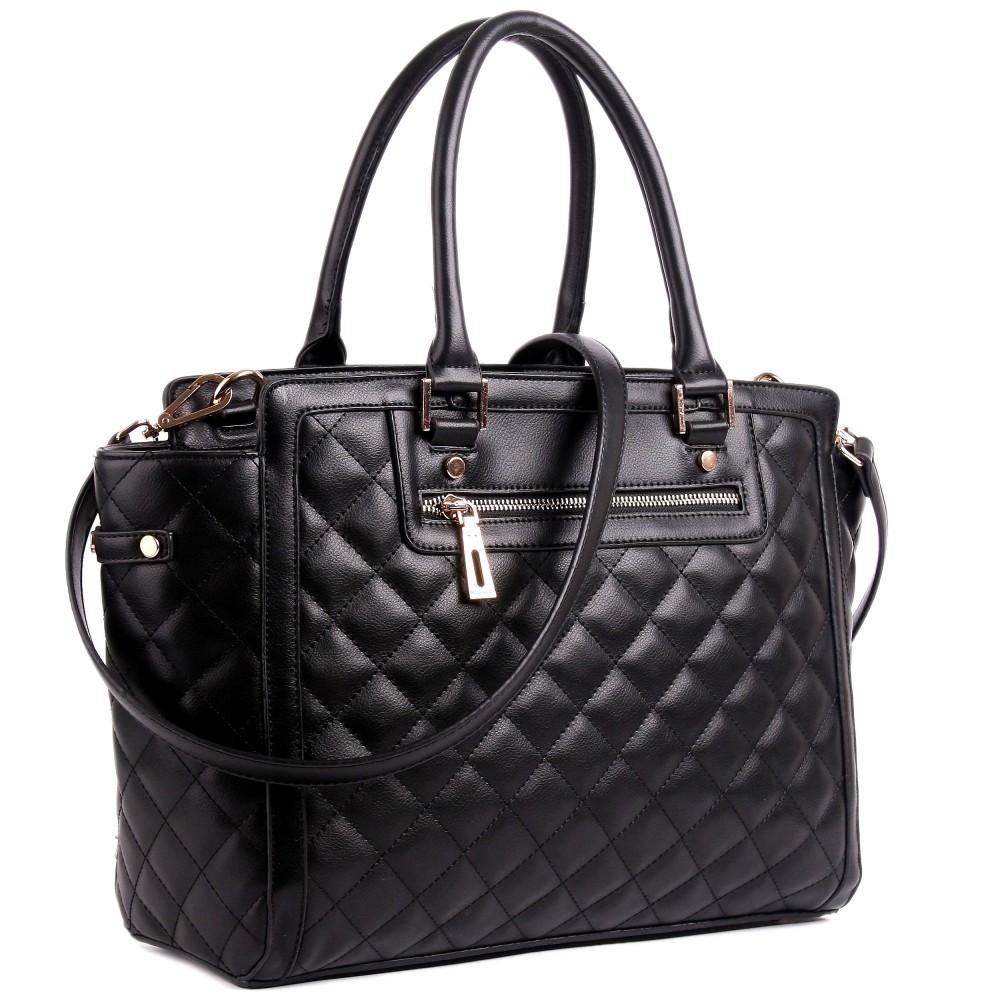 L1434 - Miss Lulu Leather Look Quilted Shoulder Tote Bag Black