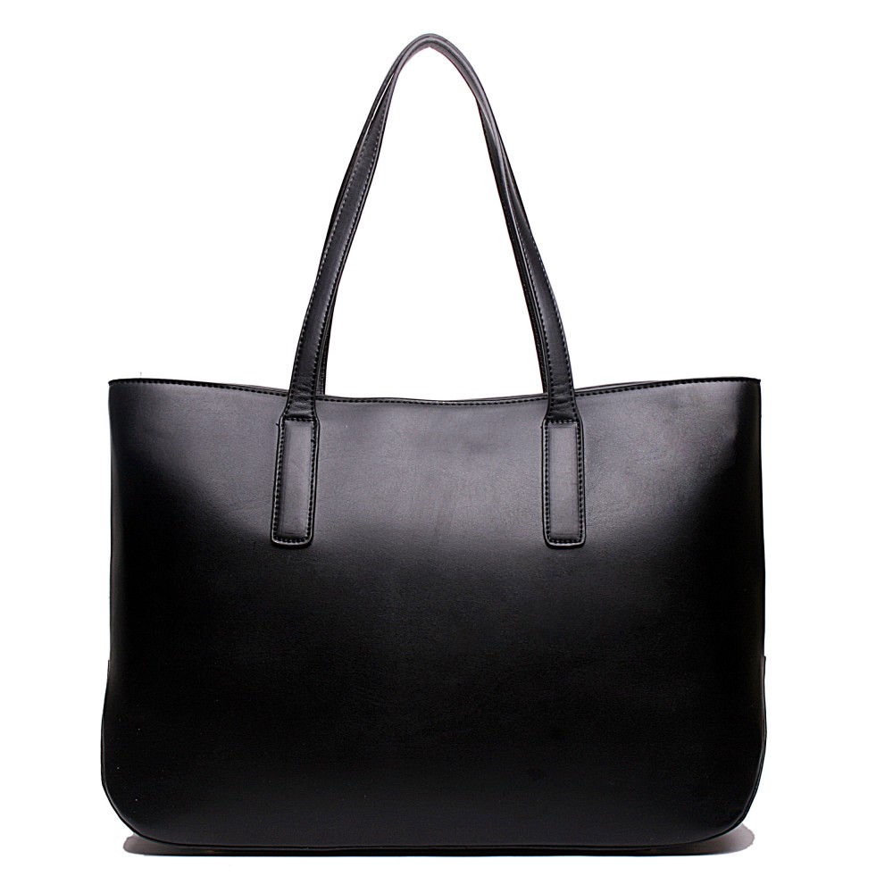L1435 - Miss Lulu Leather Look Large Shoulder Tote Bag Black