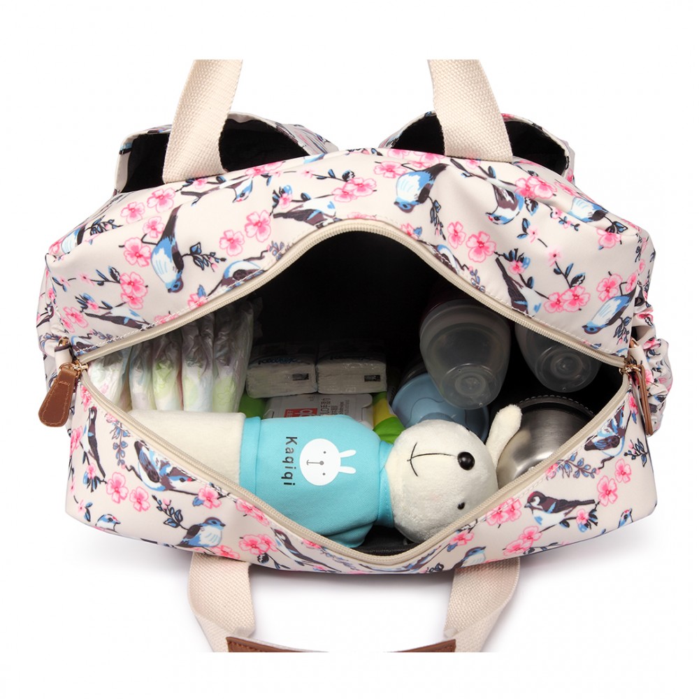 L150116J Miss Lulu Maternity Baby Changing Bag Bird Print Beige