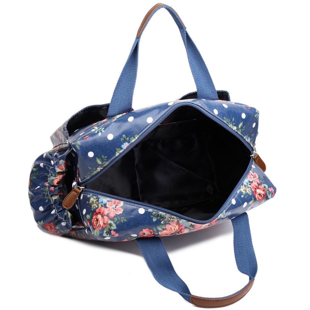 L1501F Miss Lulu Maternity Baby Changing Bag Flower Polka Dot Navy