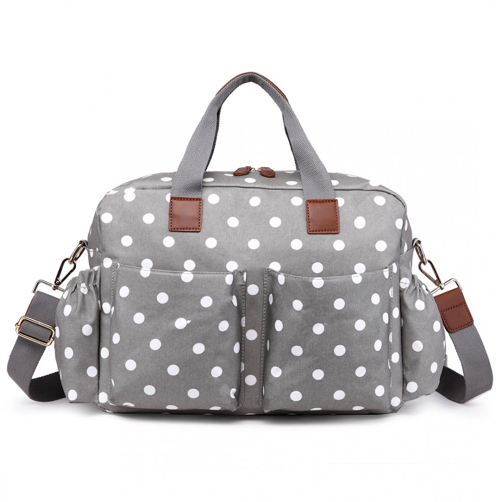 L1501D2 Miss Lulu Maternity Baby Changing Bag Polka Dot Grey