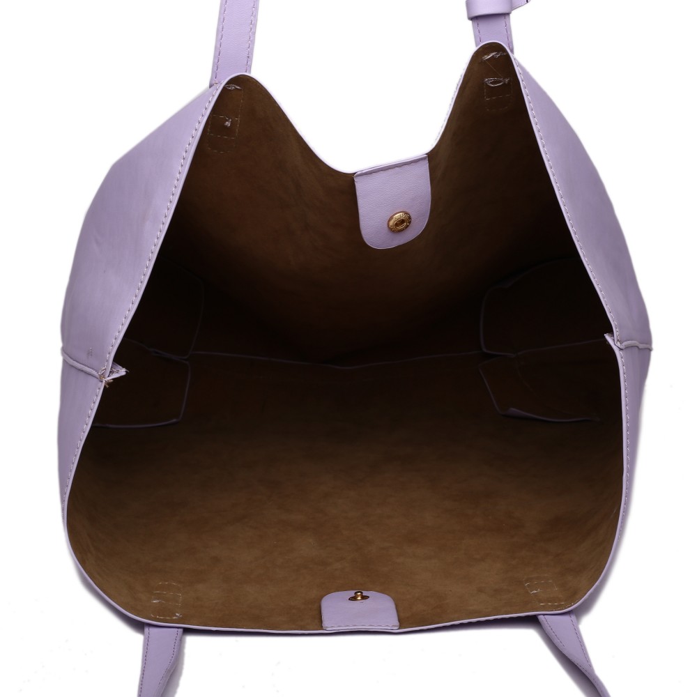 L1502 Miss Lulu Leather Look Large Vintage Tote Bag Light Purple