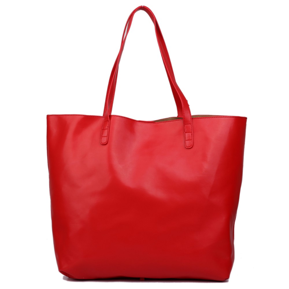 L1502 - Miss Lulu Leather Look Large Vintage Tote Bag Red