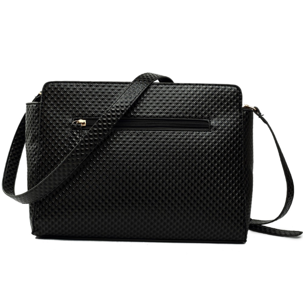 L15061 Miss Lulu Textured Leather Look Studded Cross Body Bag Black