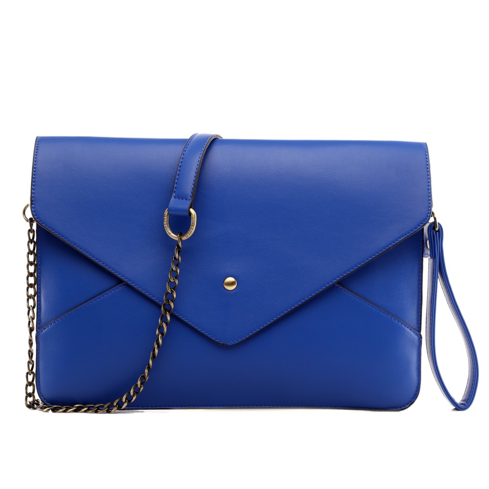 L1507 - Miss Lulu Leather Look Envelope Clutch Bag Navy