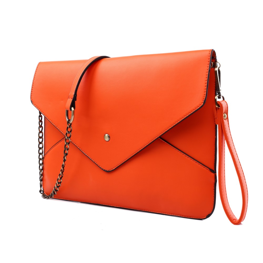 L1507 Miss Lulu Leather Look Envelope Clutch Bag Orange