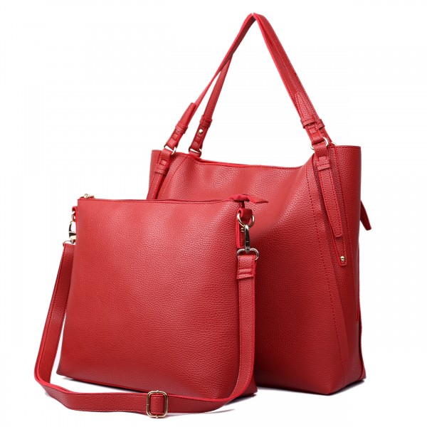 L1508 - Miss Lulu Leather Look Luxury Two In One Tote Red With Red